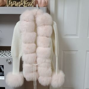 Real fox fur sweater cardigan